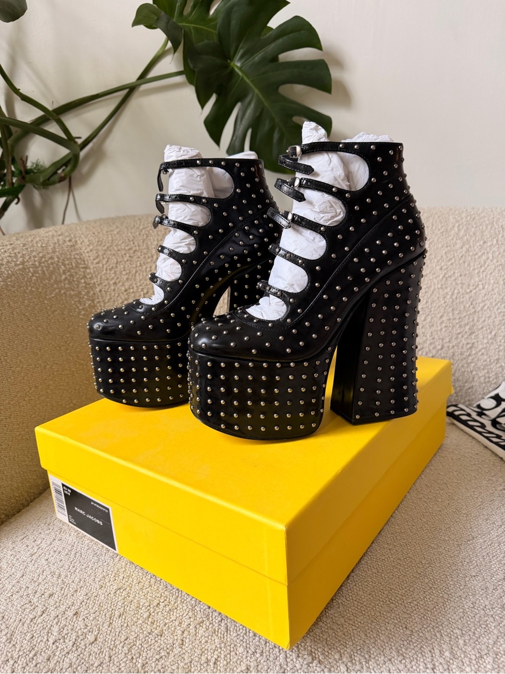Marc Jacobs Kiki Black Studded Platform Ankle Heels - Women
